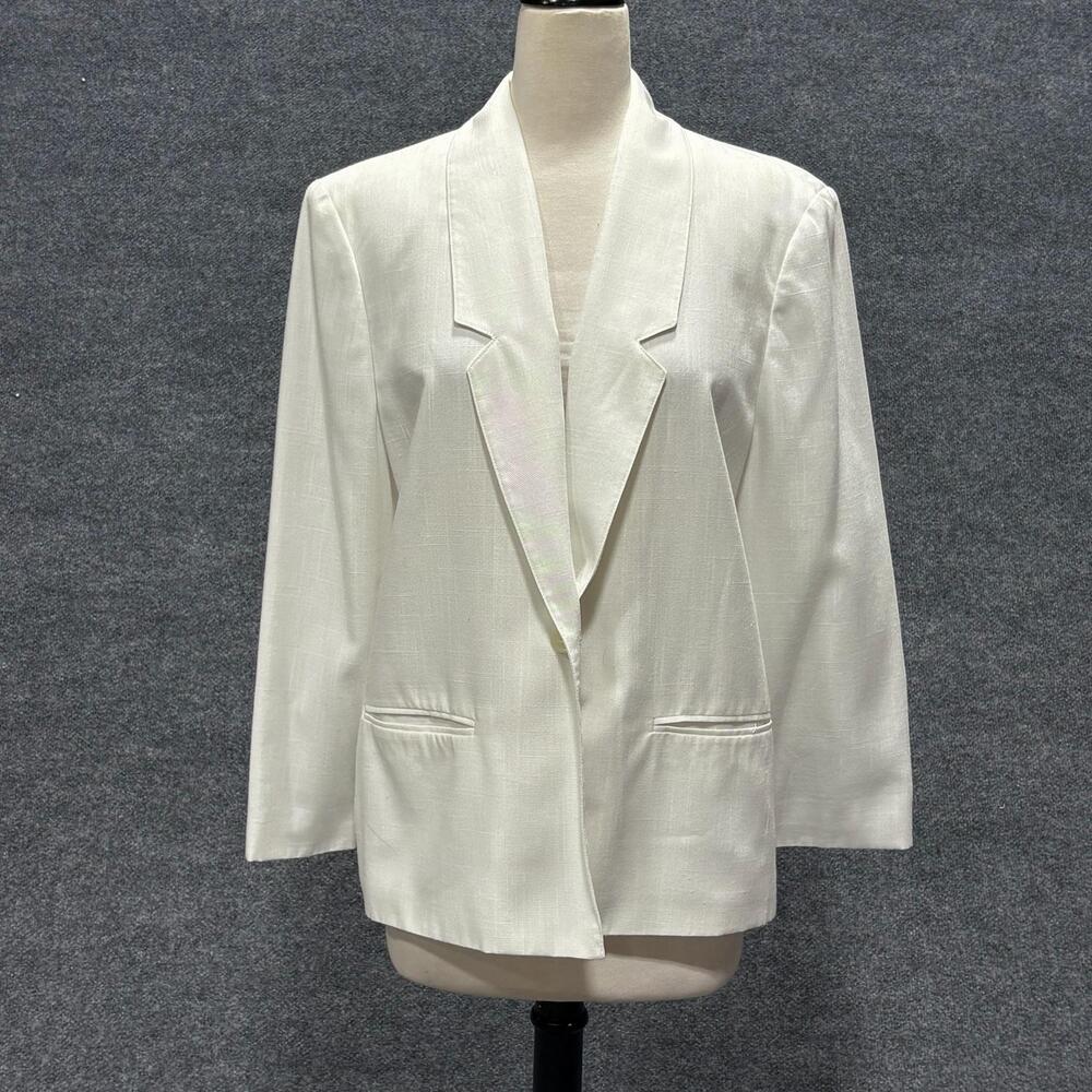 Allison Daley Blazer Womens 14P White One Button Notch Lapel Lined Career Jacket